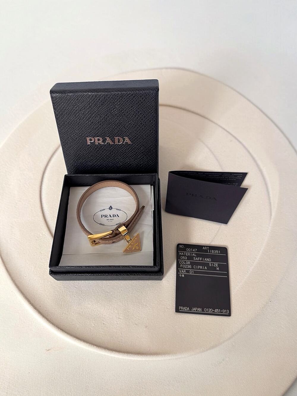PRADA Triangle Logo Saffiano Leather Bracelet Nude Pink NIB